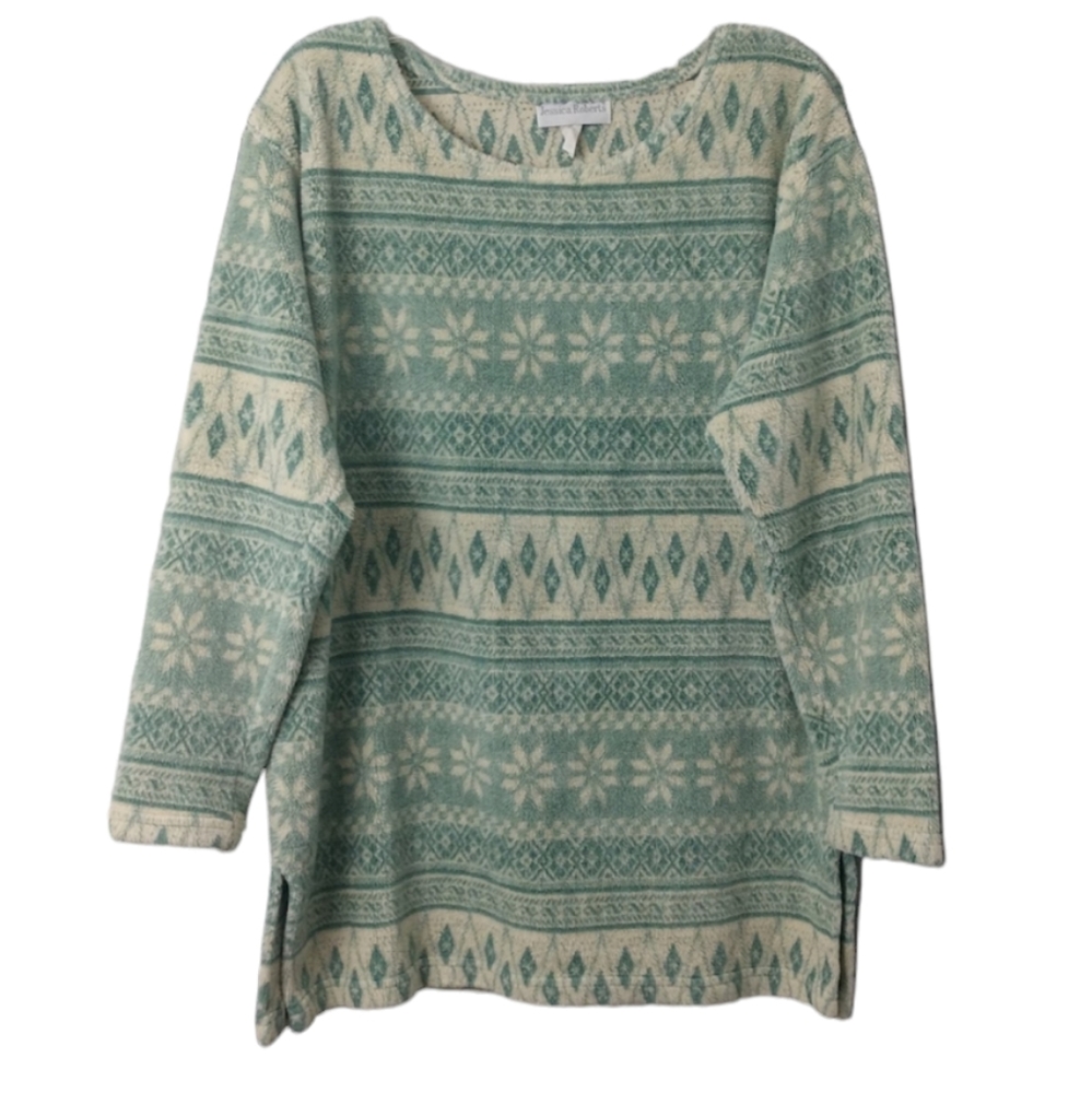 Green & Cream Jessica Roberts Tunic Top sz Medium